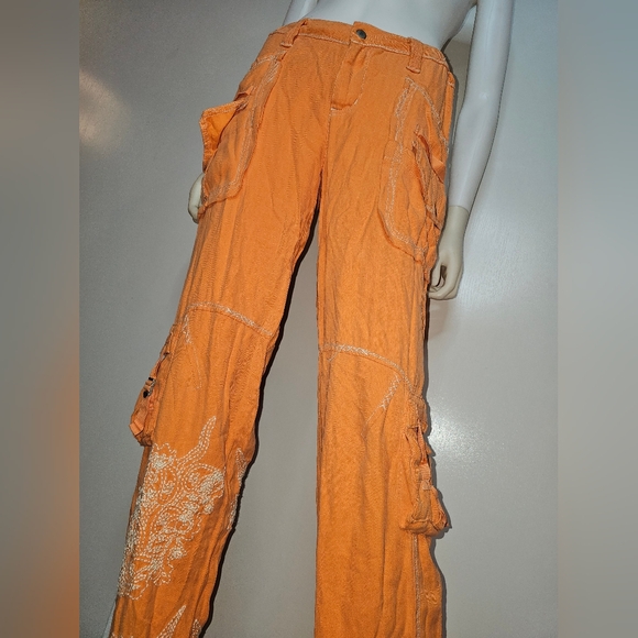 DA-NANG Orange Cargo Pants 100% Silk Size XS - Picture 2 of 16